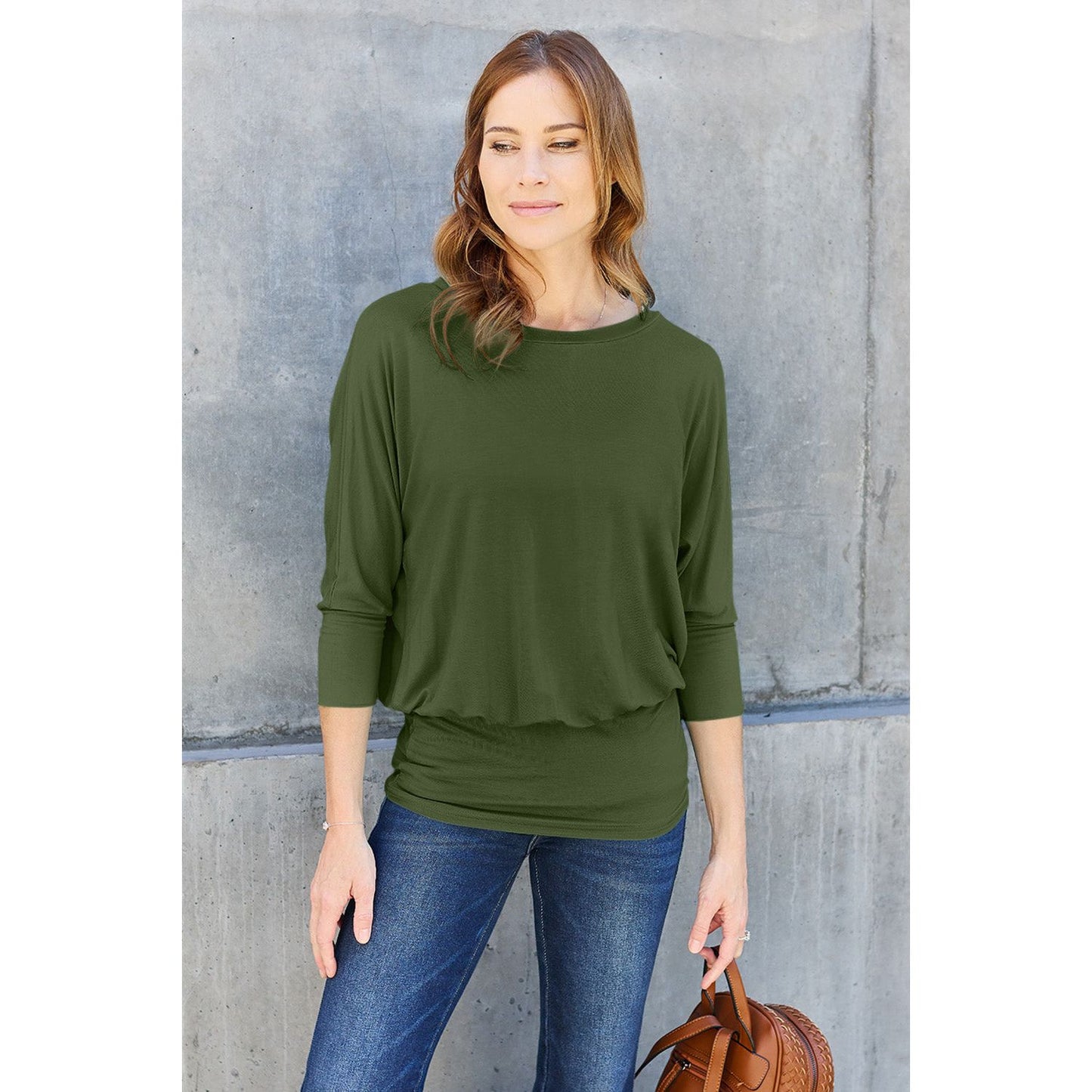 Basic Bae Full Size Round Neck Batwing Sleeve Top