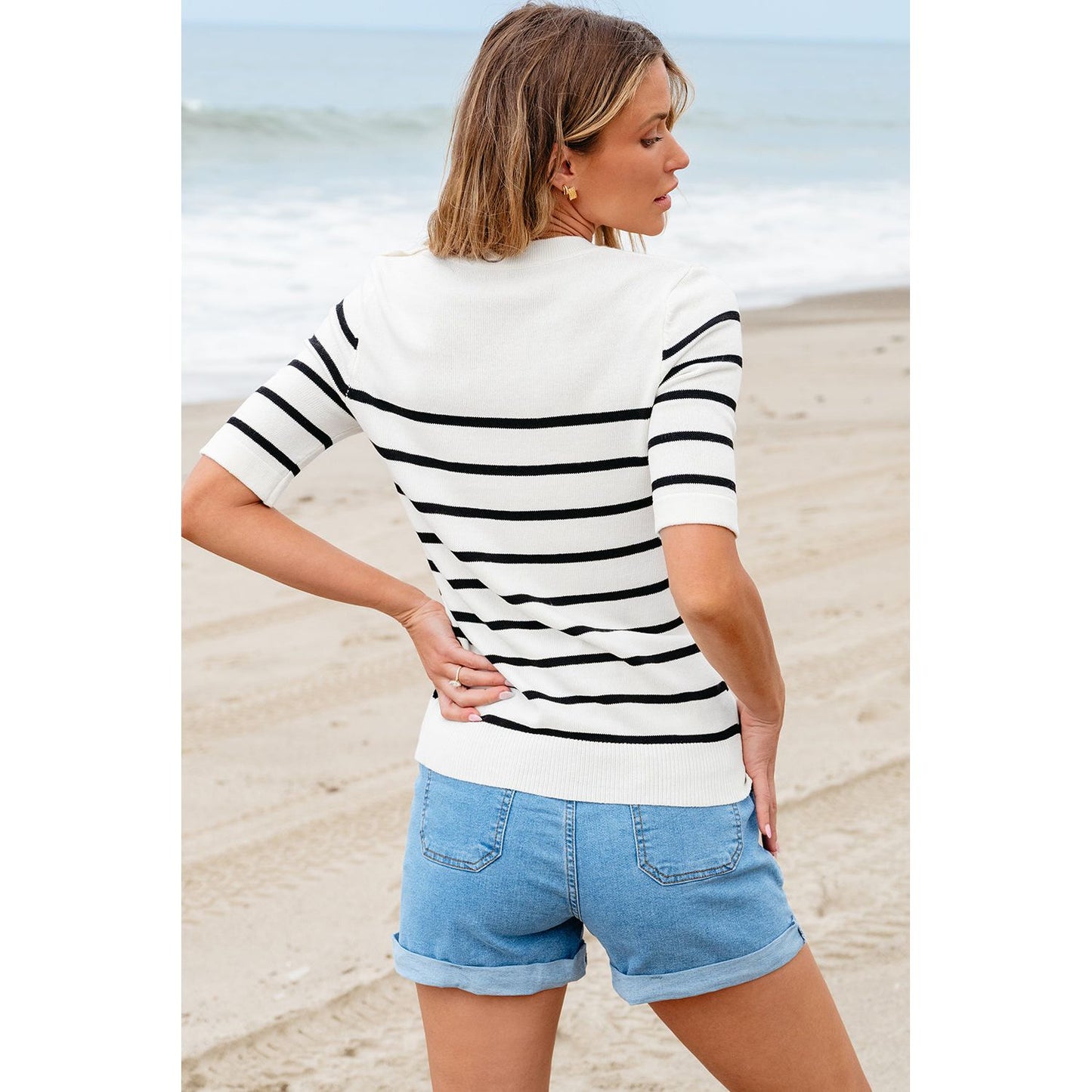 Round Neck Half Sleeve Knit Top