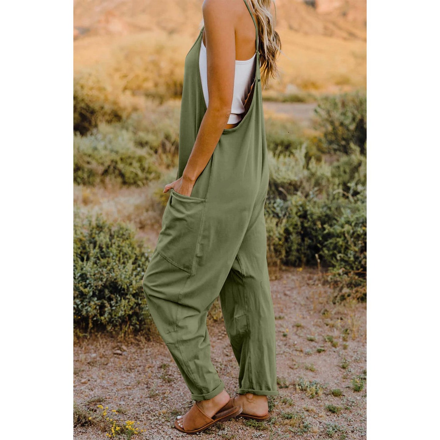 Double Take Full Size V-Neck Sleeveless Jumpsuit with Pockets