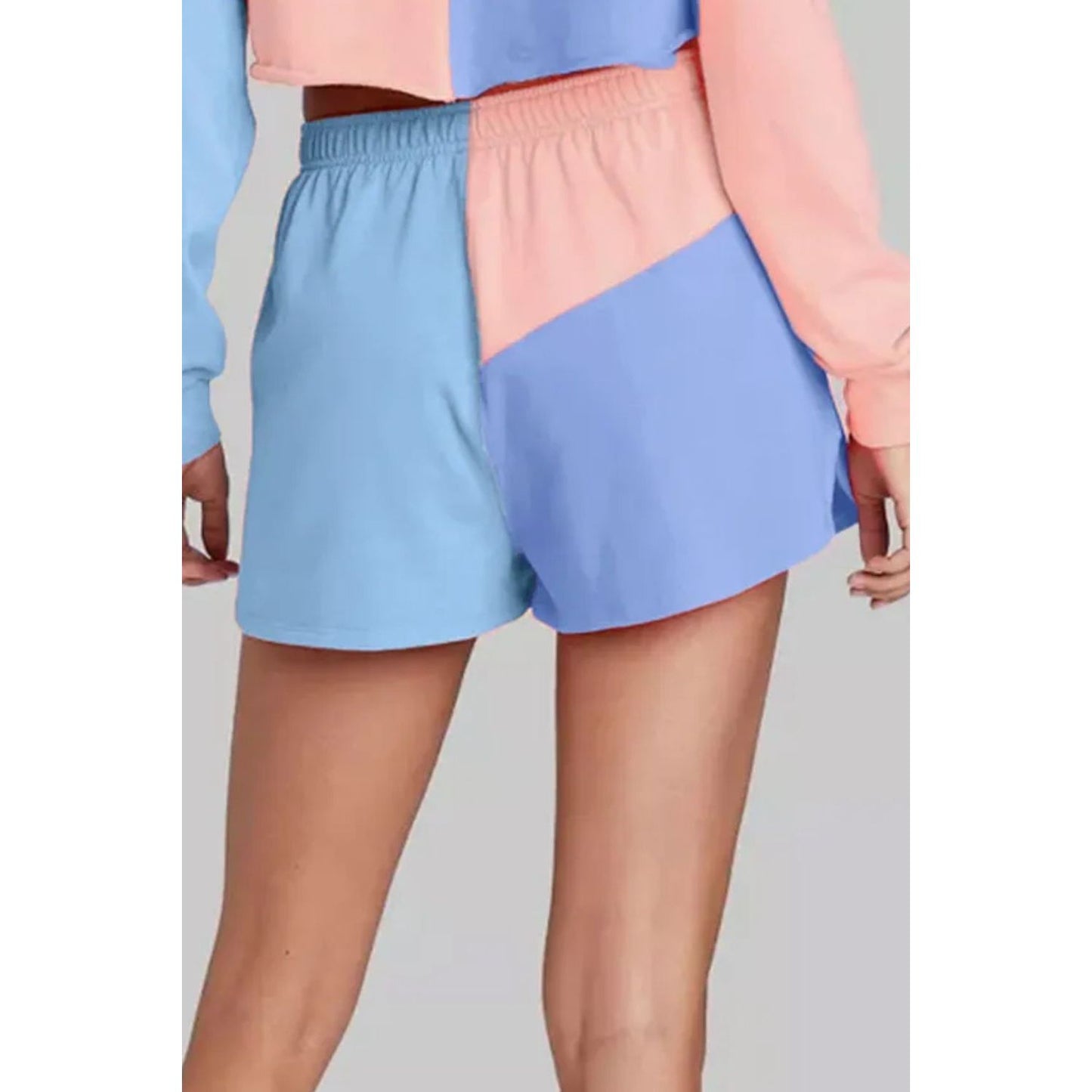 Color Block Round Neck Top and Shorts Set