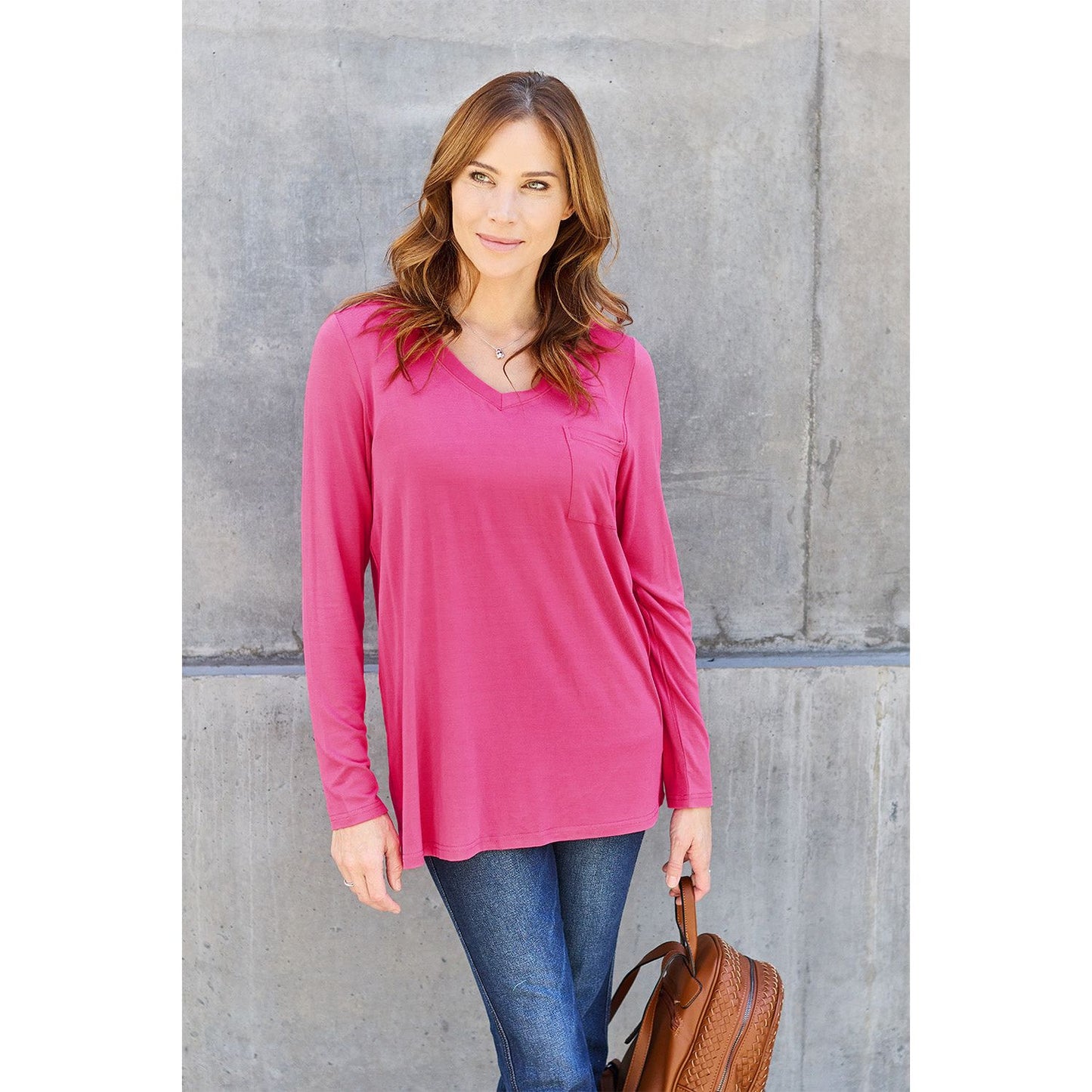 Basic Bae Full Size V-Neck Long Sleeve Top