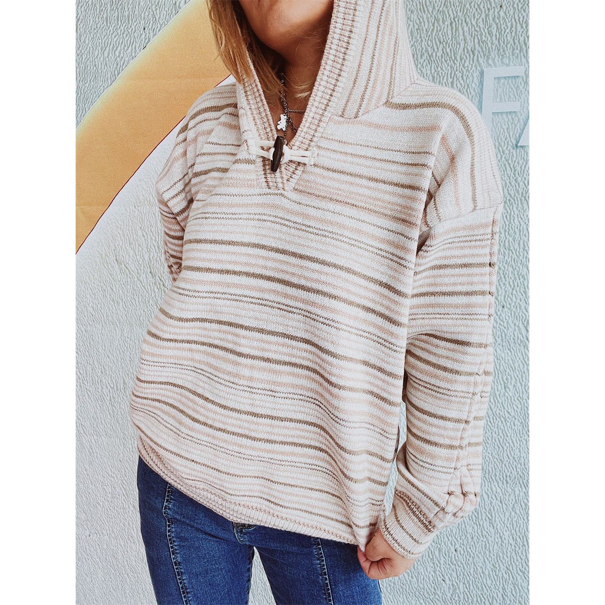 Striped Long Sleeve Hooded Sweater