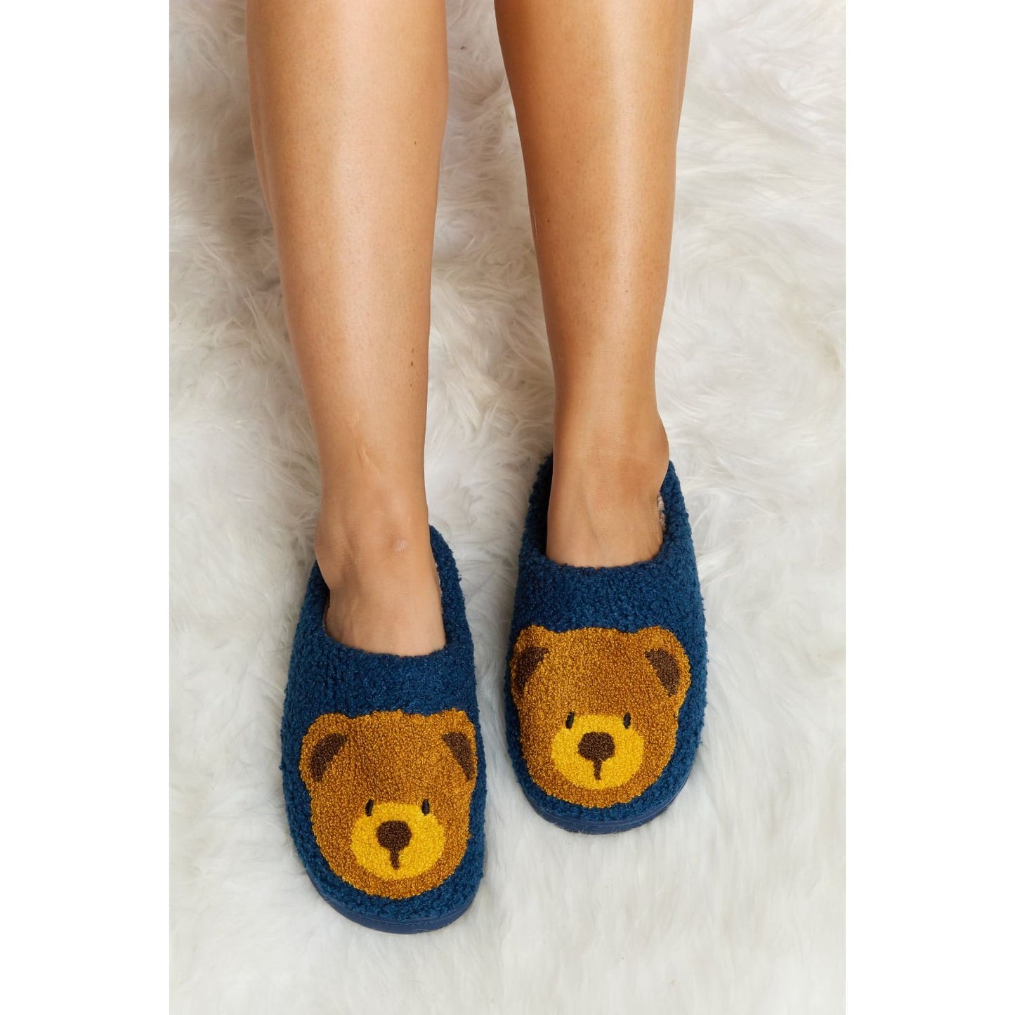 Melody Teddy Bear Print Plush Slide Slippers