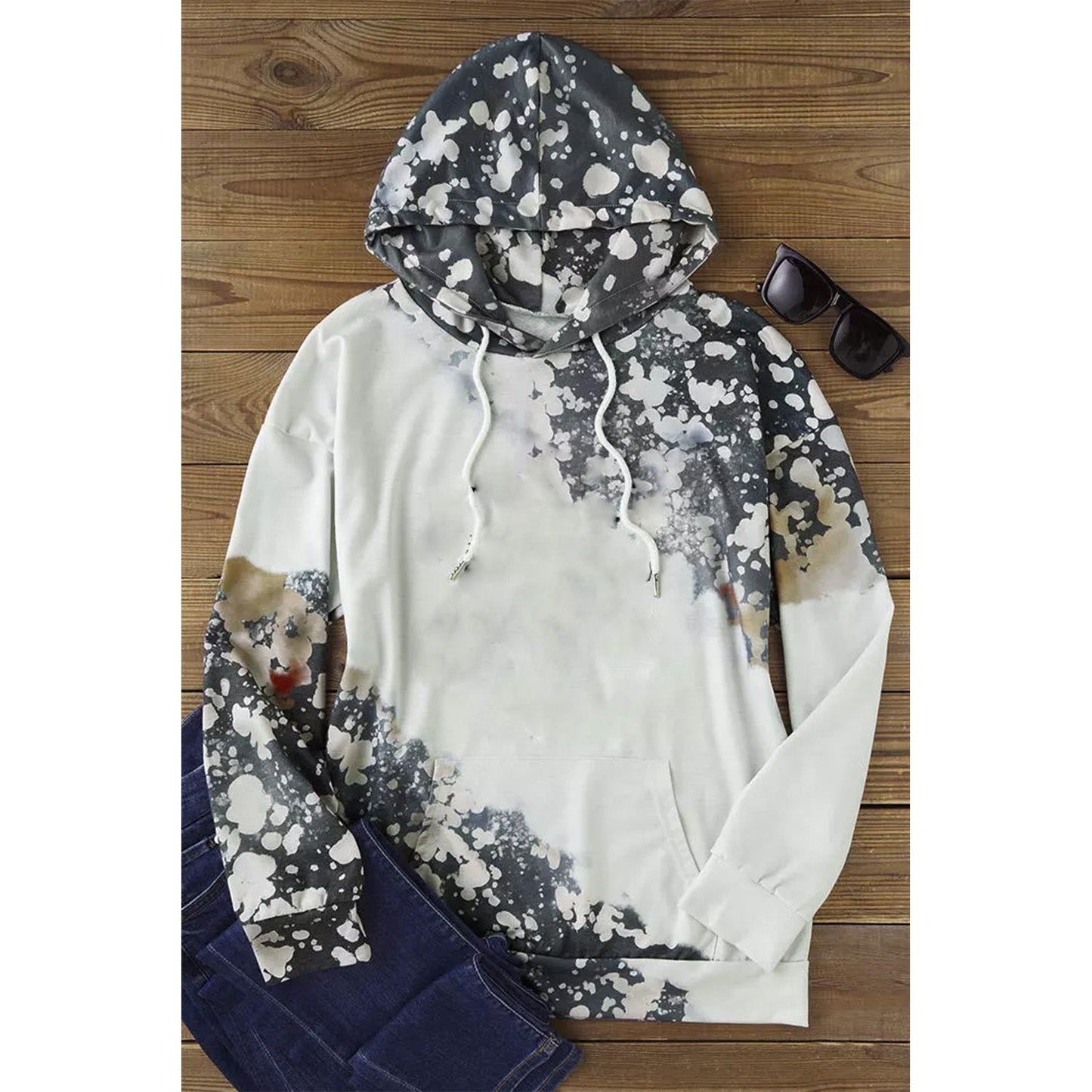 Printed Drawstring Kangaroo Pocket Hoodie