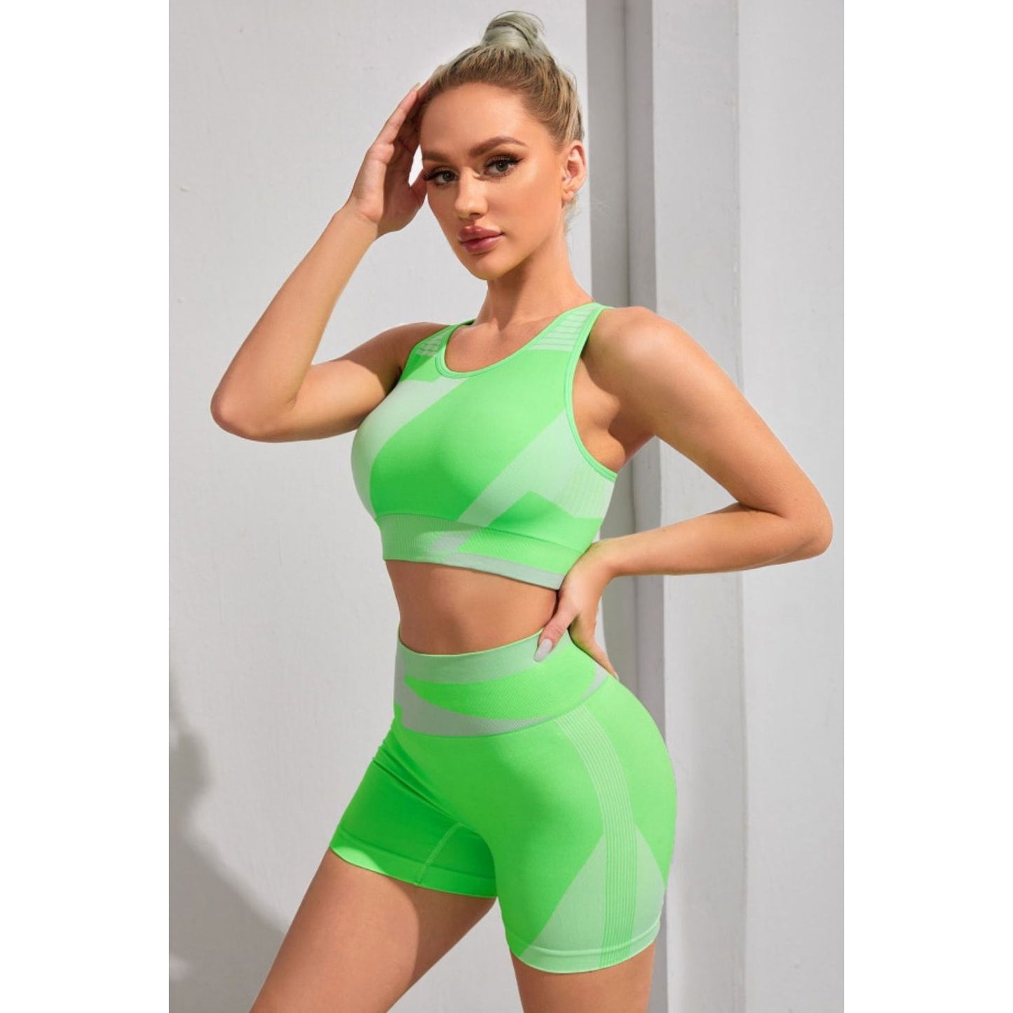 Color Block Sports Bra and Shorts Set