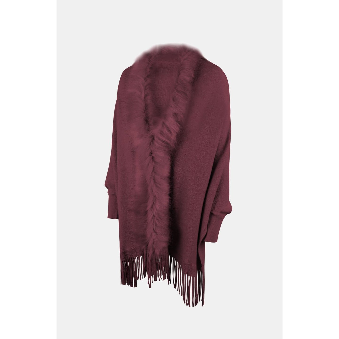 Fringe Open Front Long Sleeve Poncho