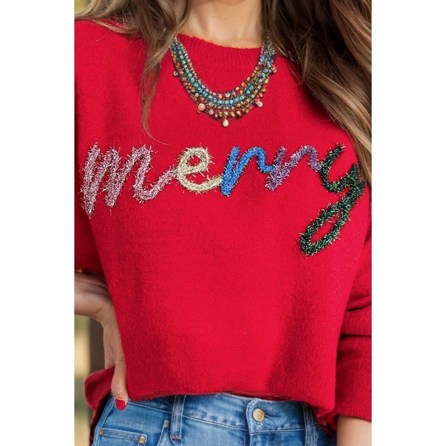 MERRY Round Neck Long Sleeve Sweater