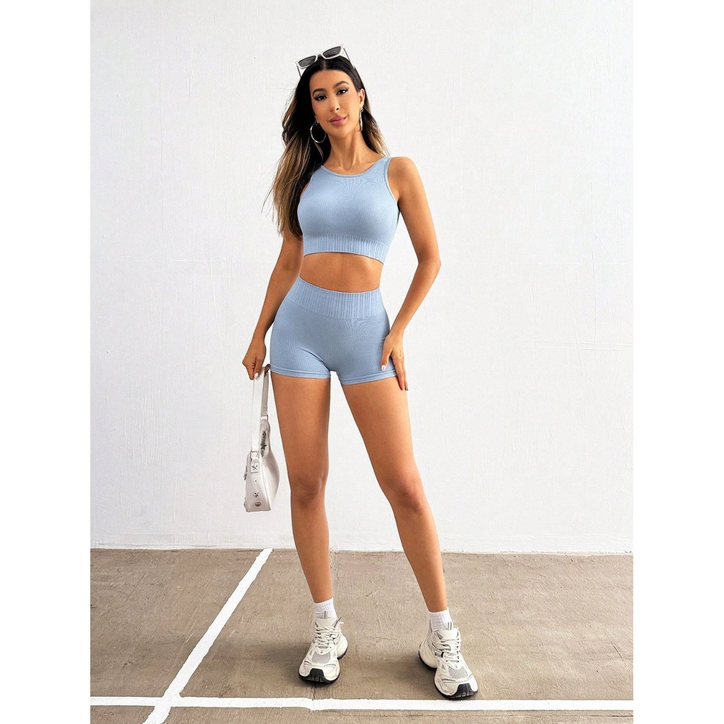 Round Neck Wide Strap Top and Shorts Active Set