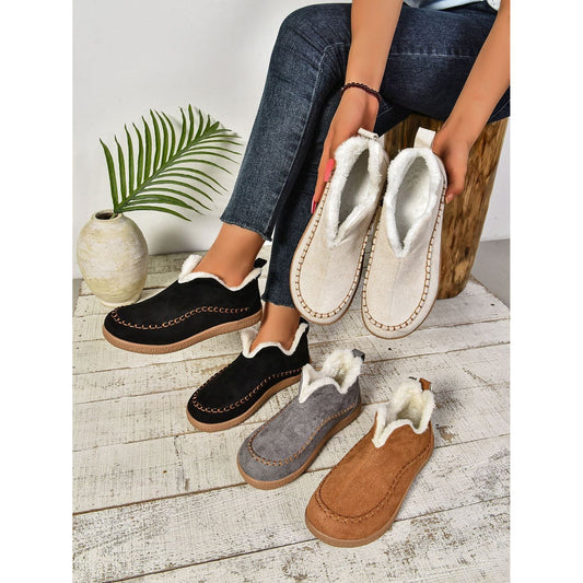 Faux Fur Round Toe Flat Sneakers