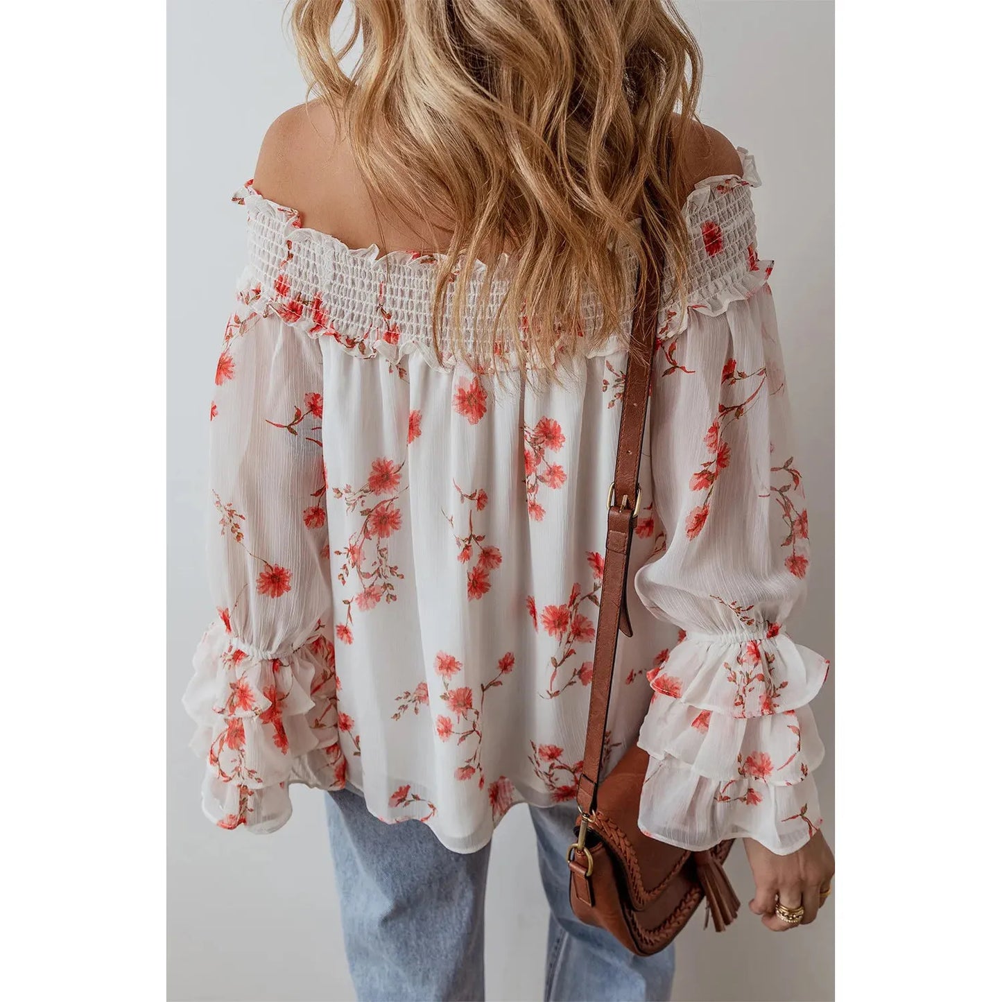 Printed Off-Shoulder Long Sleeve Blouse