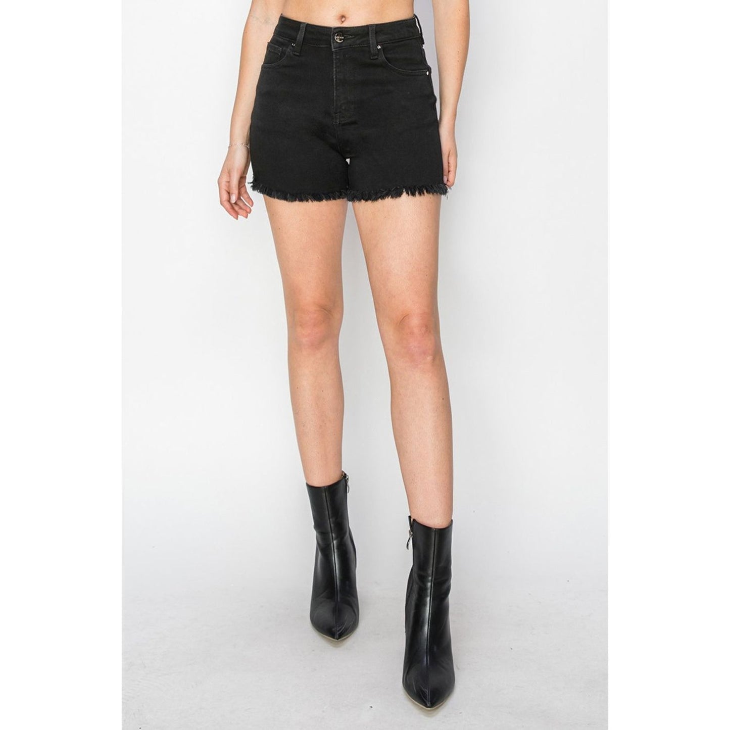 RISEN Full Size High Waist Raw Hem Denim Shorts