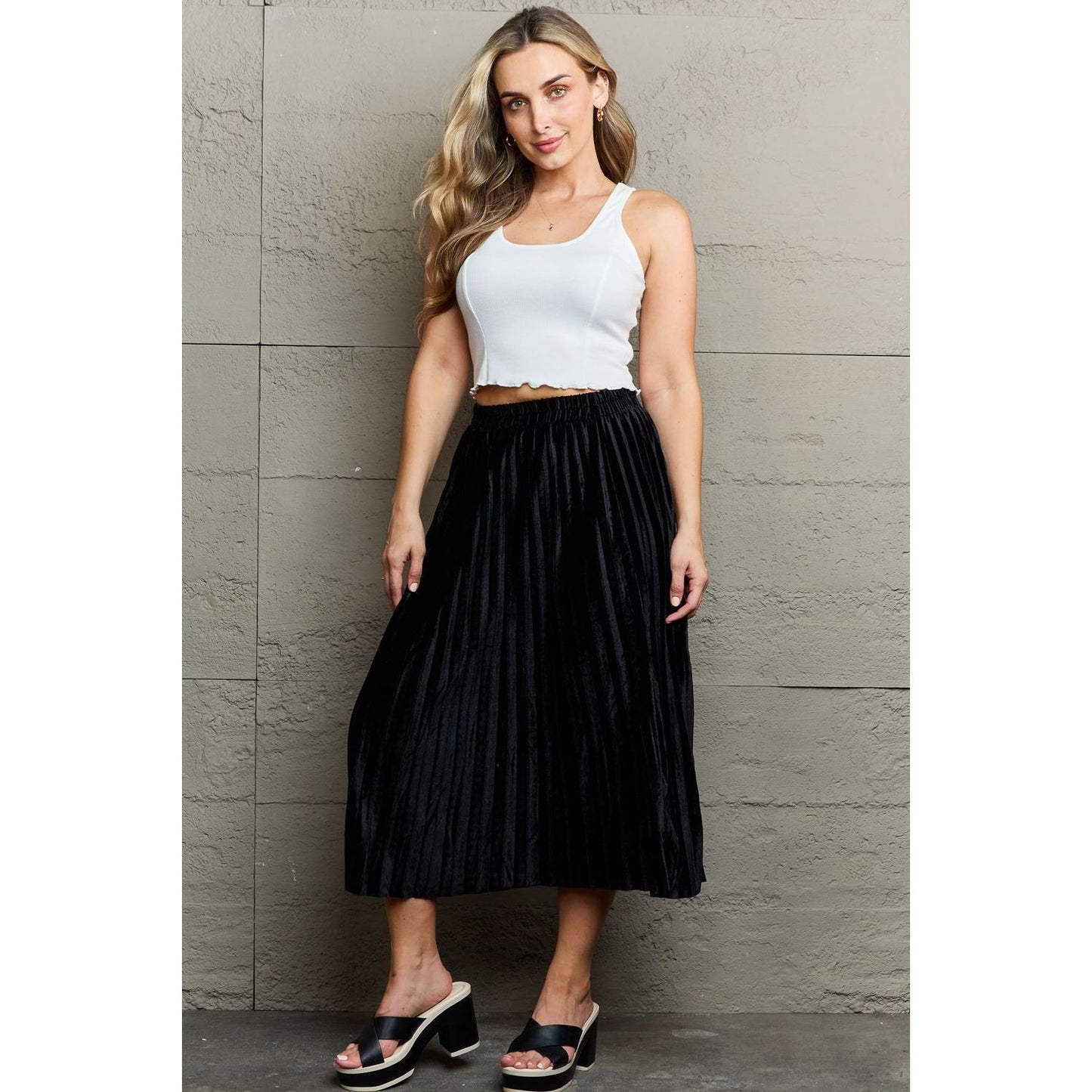 Ninexis Accordion Pleated Flowy Midi Skirt