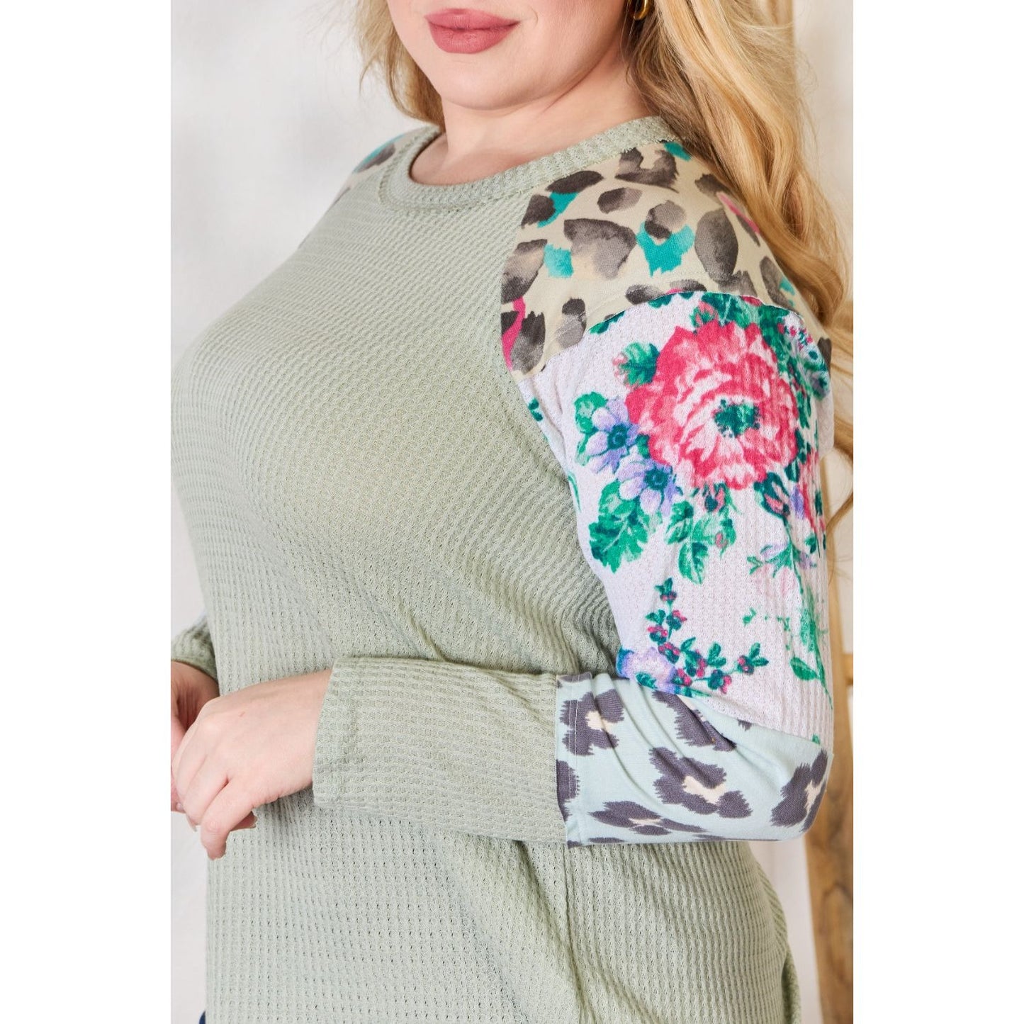 Hailey & Co Full Size Printed Round Neck Blouse