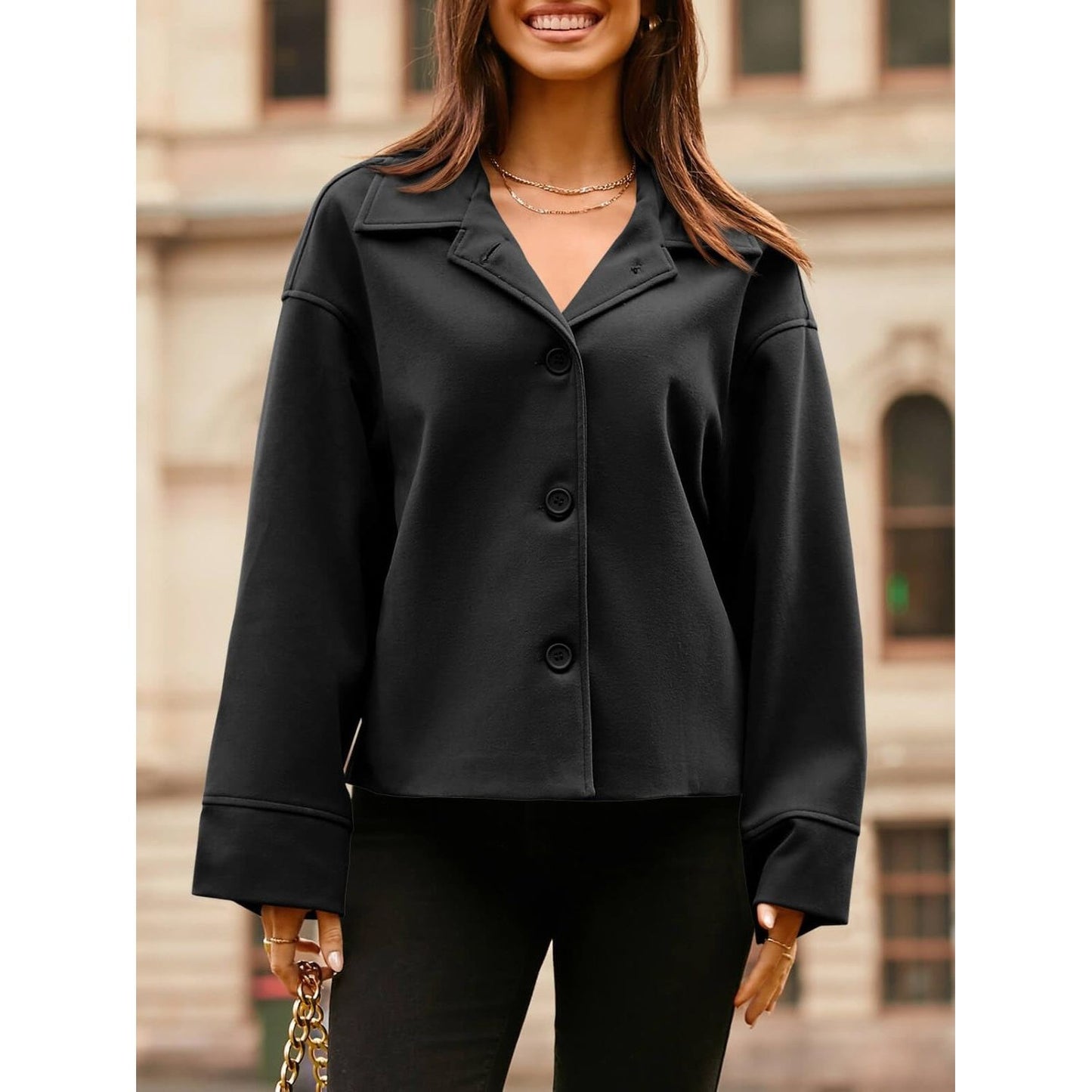 Collared Neck Dropped Shoulder Jacket