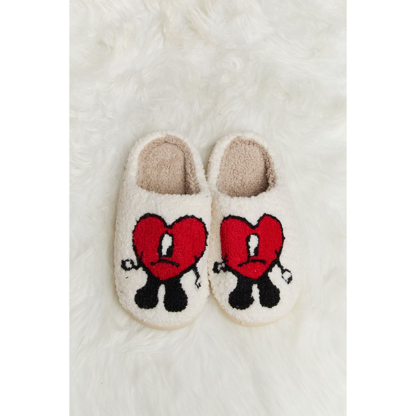 Melody Love Heart Print Plush Slippers