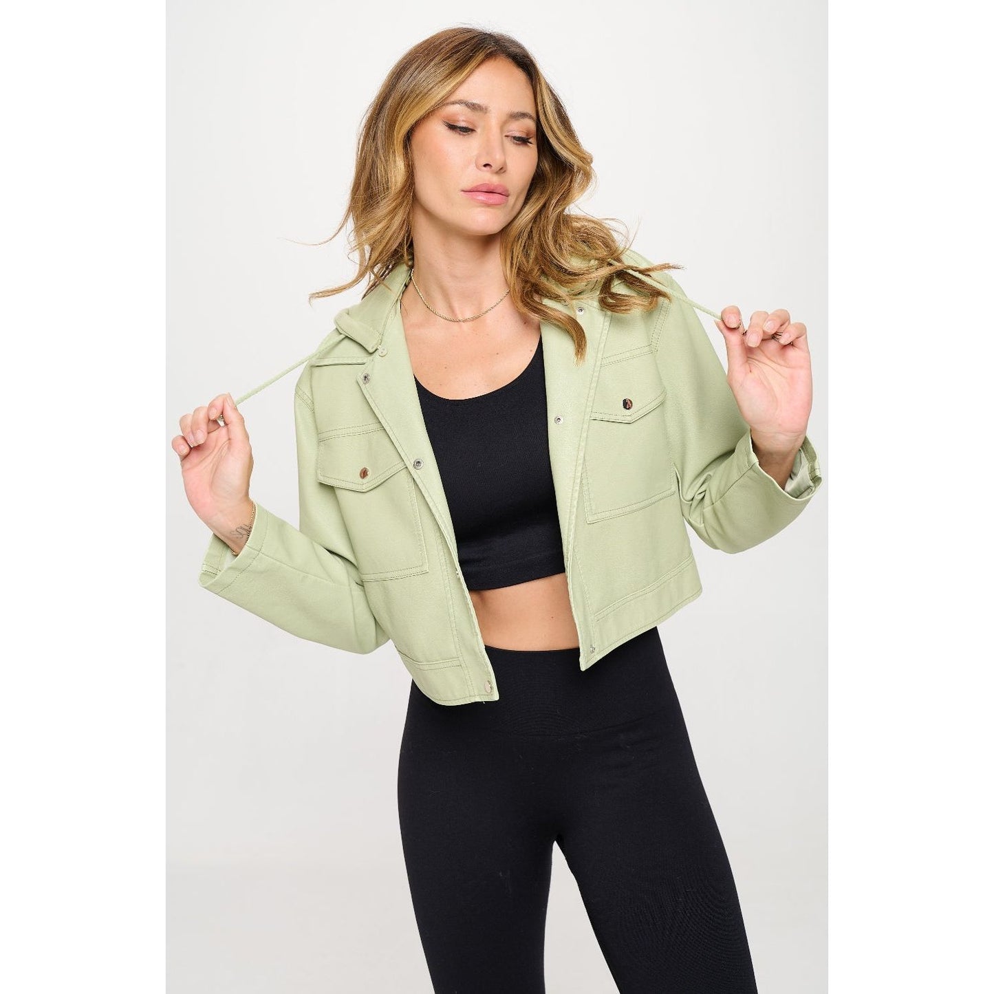 Coalition LA Snap Down Cropped Hooded Jacket