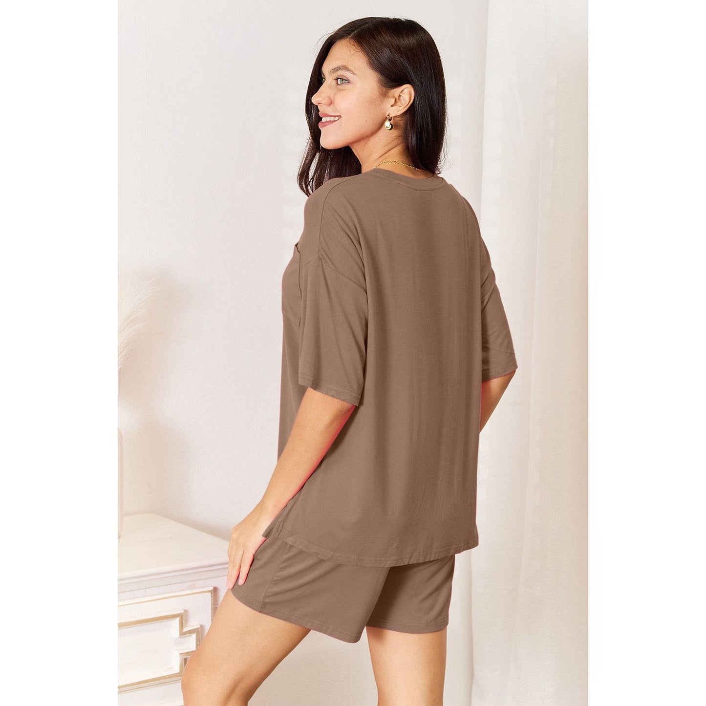 Basic Bae Full Size Soft Rayon Half Sleeve Top and Shorts Set