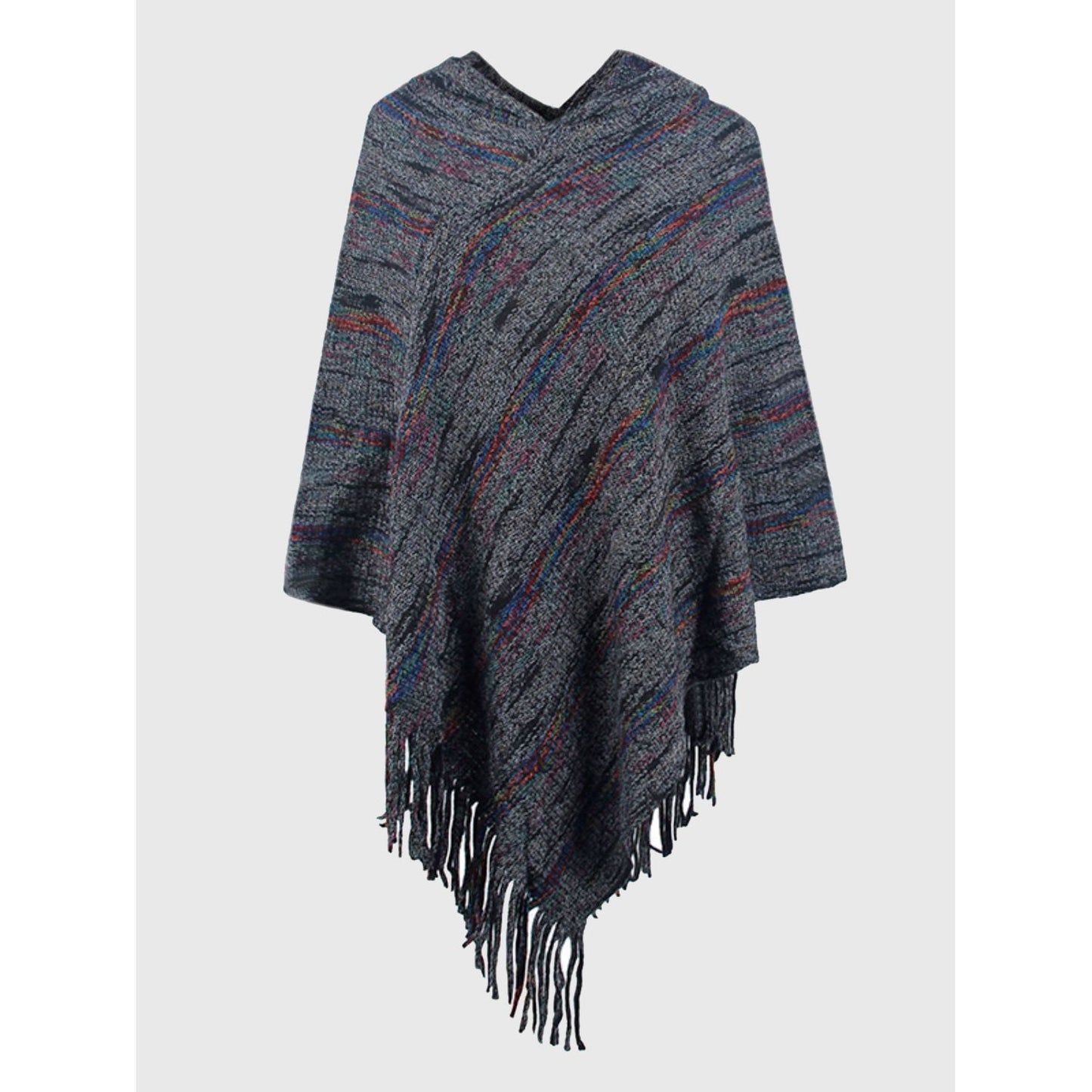 Fringe Hem Hooded Poncho