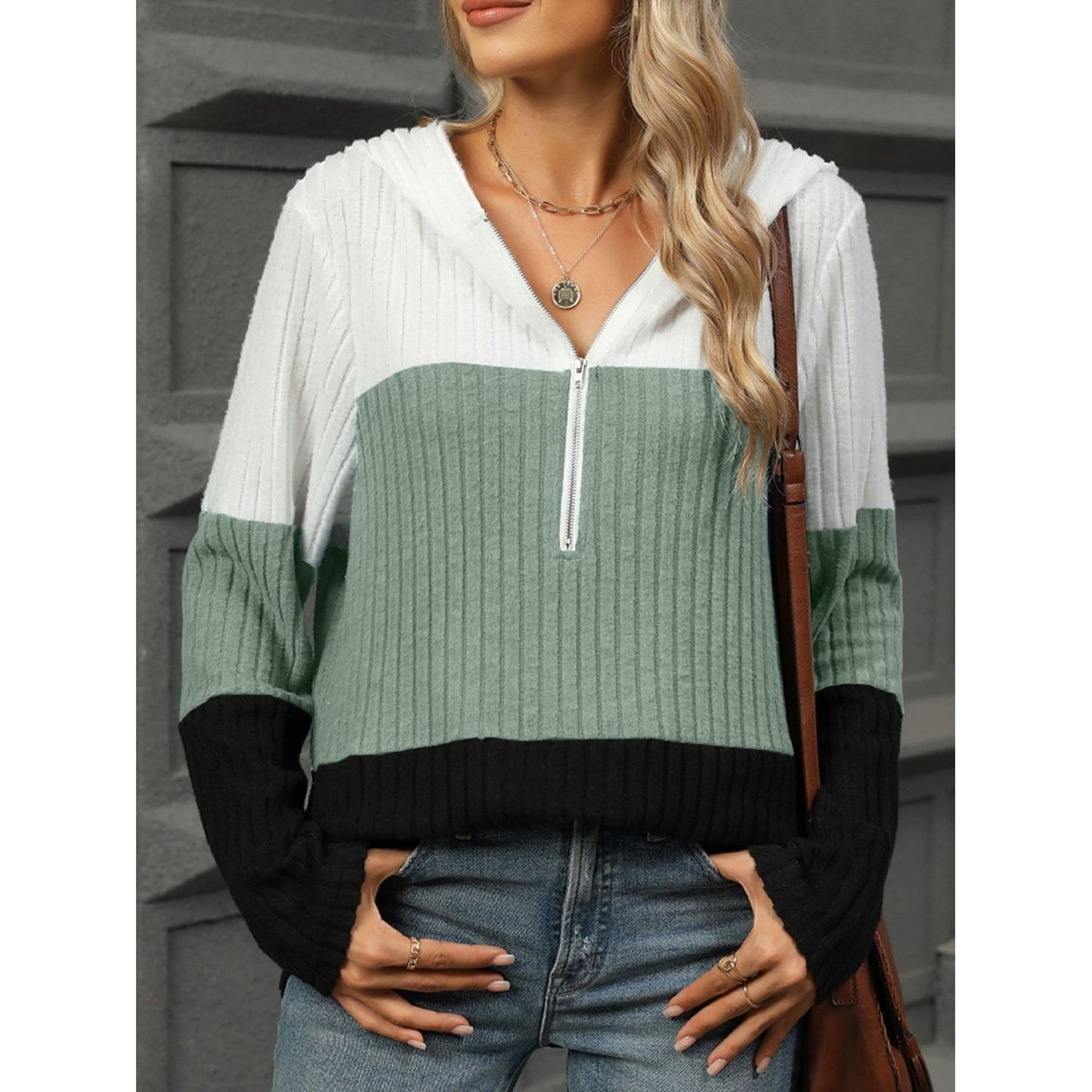 Color Block Hooded Long Sleeve T-Shirt