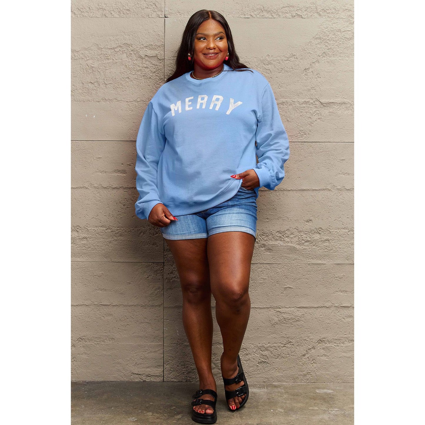 Simply Love Full Size MERRY Graphic Sweatshirt