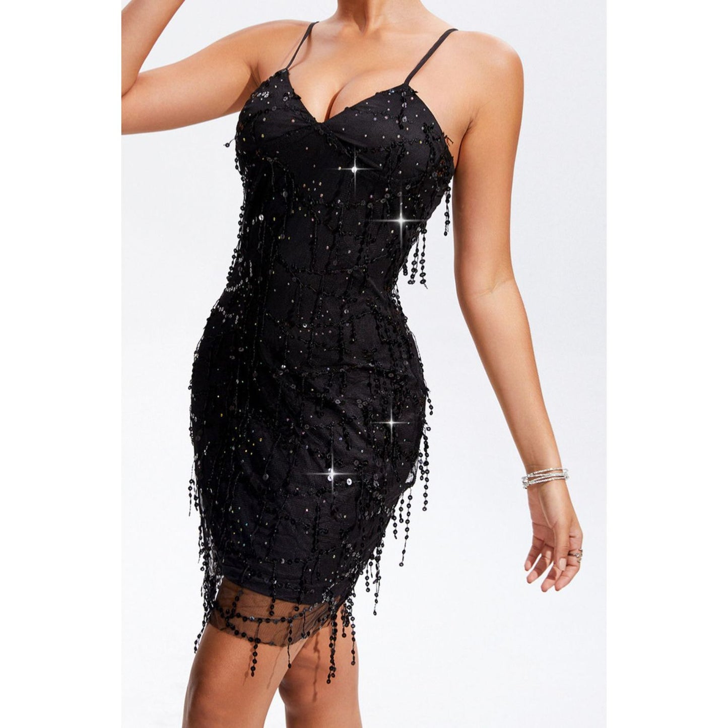 Sequin V-Neck Wrap Cami Dress