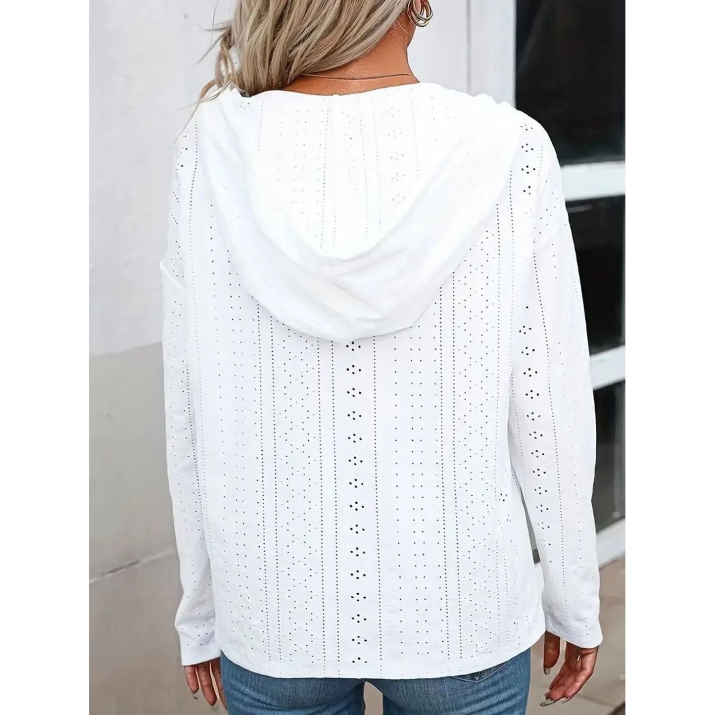 Drawstring Eyelet Long Sleeve Hoodie