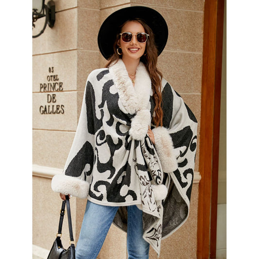 Faux Fur Trim Poncho