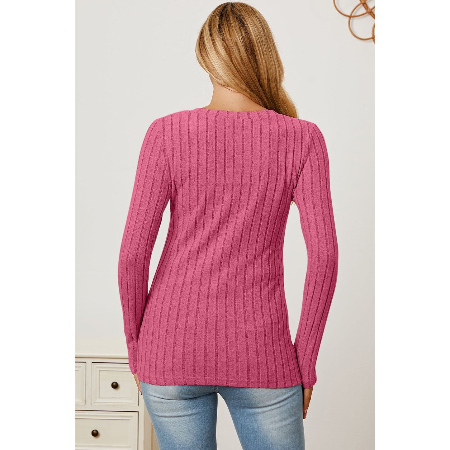 Basic Bae Full Size Ribbed V-Neck Long Sleeve T-Shirt