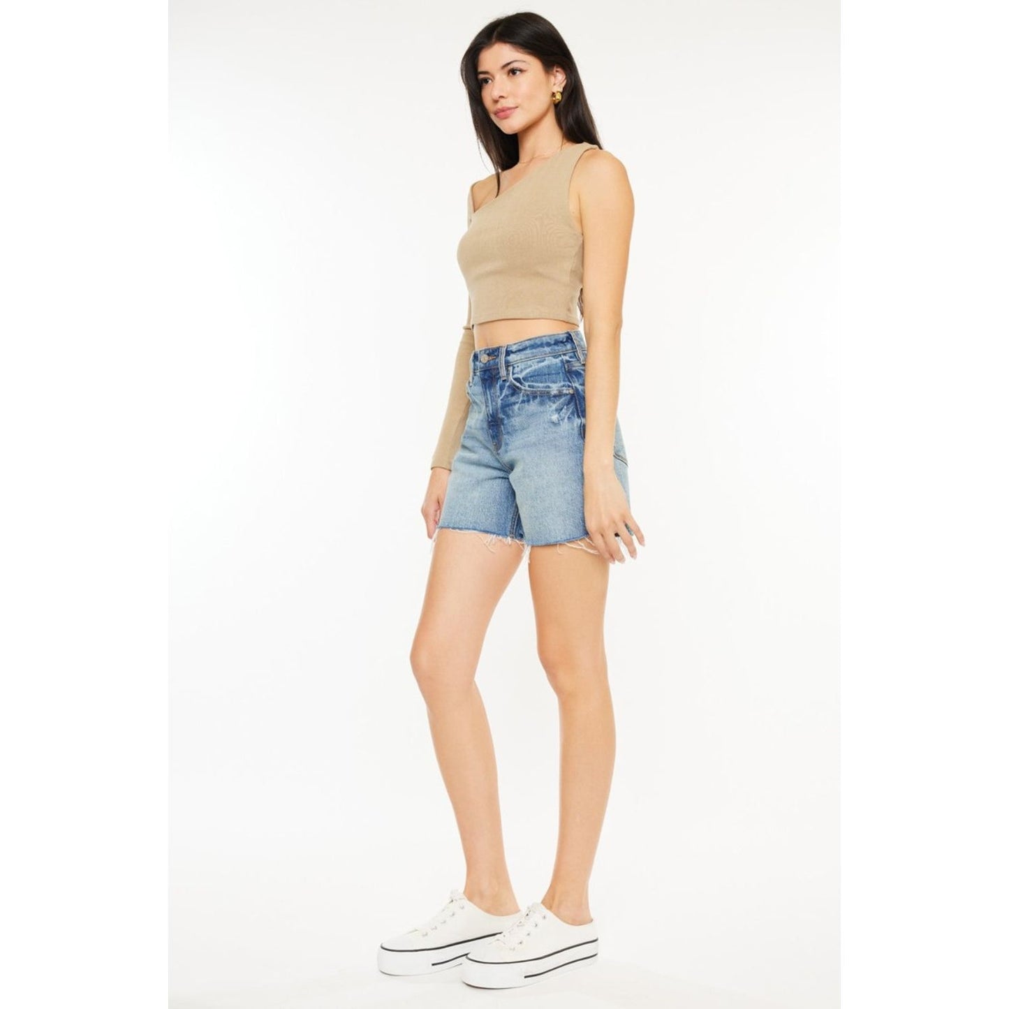 Kancan Full Size Raw Hem High Waist Denim Shorts