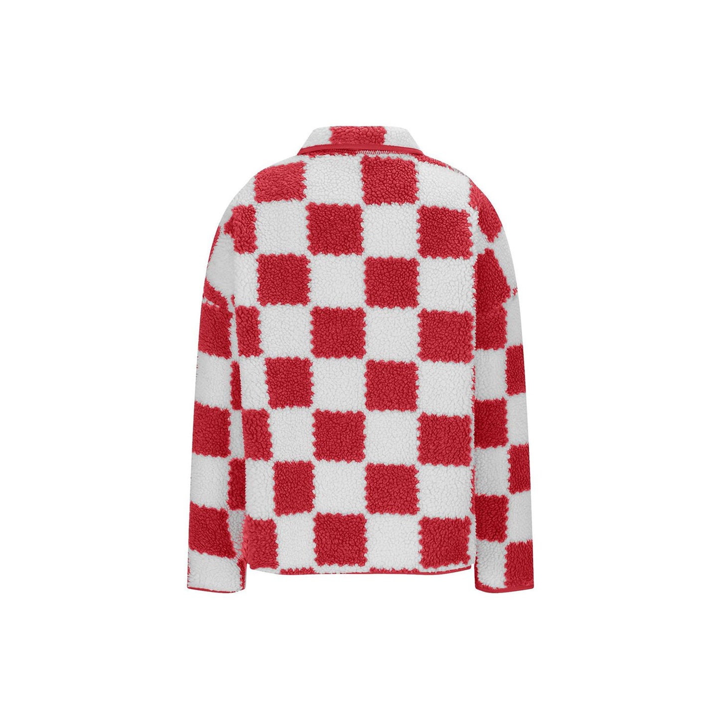 Checkered Snap Down Long Sleeve Teddy Jacket