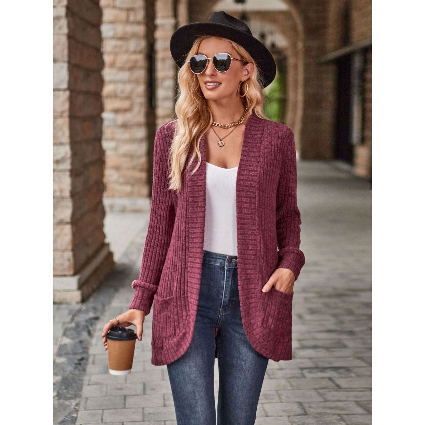 Open Front Cardigan with Pockets