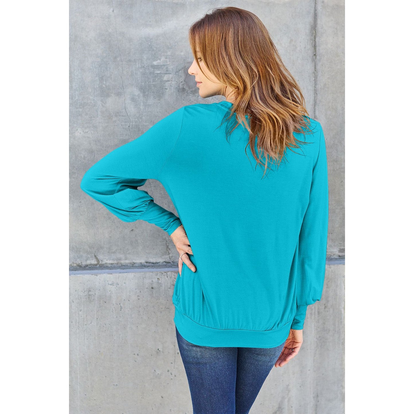 Basic Bae Full Size V-Neck Lantern Sleeve Top