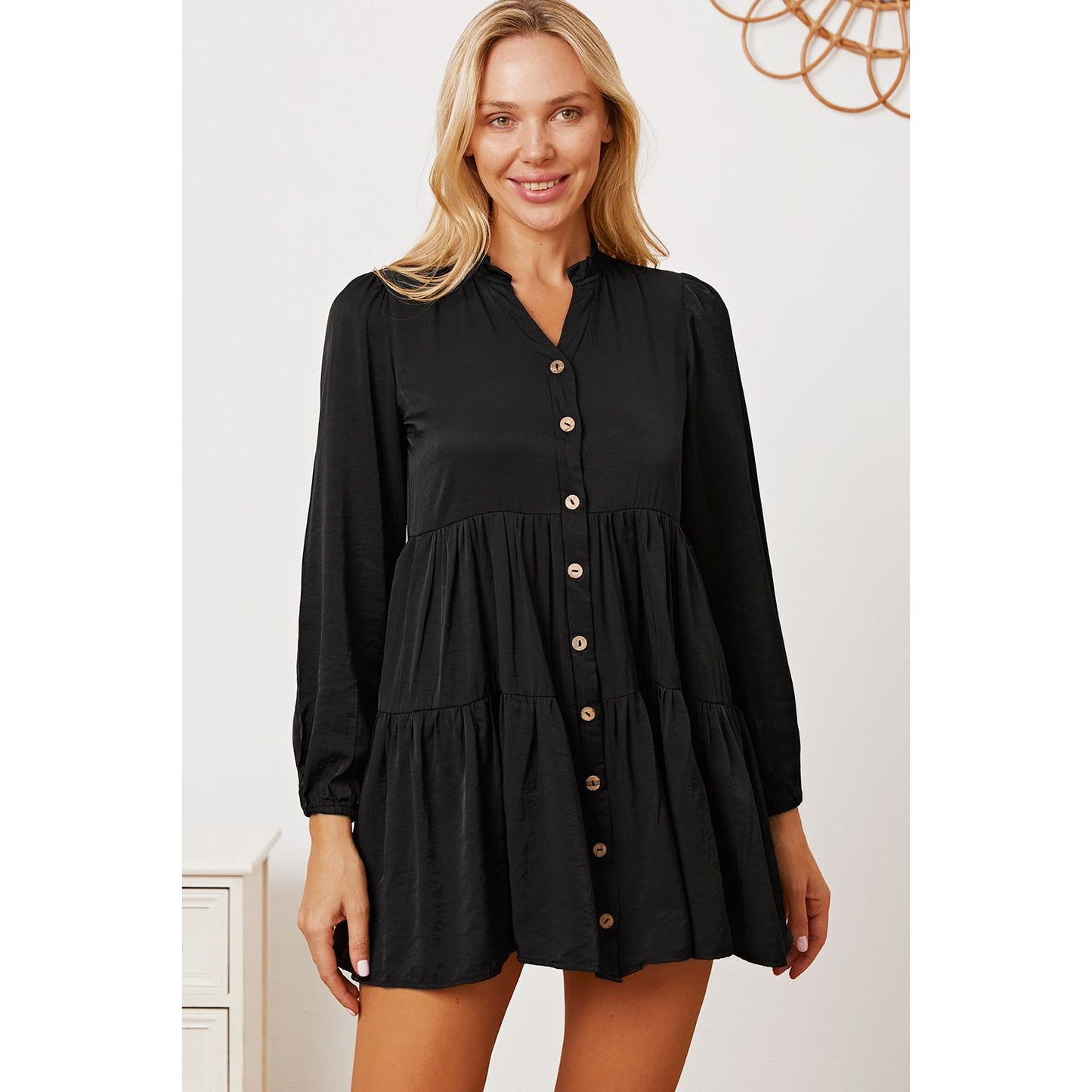 Ruffled Button Up Long Sleeve Tiered Shirt