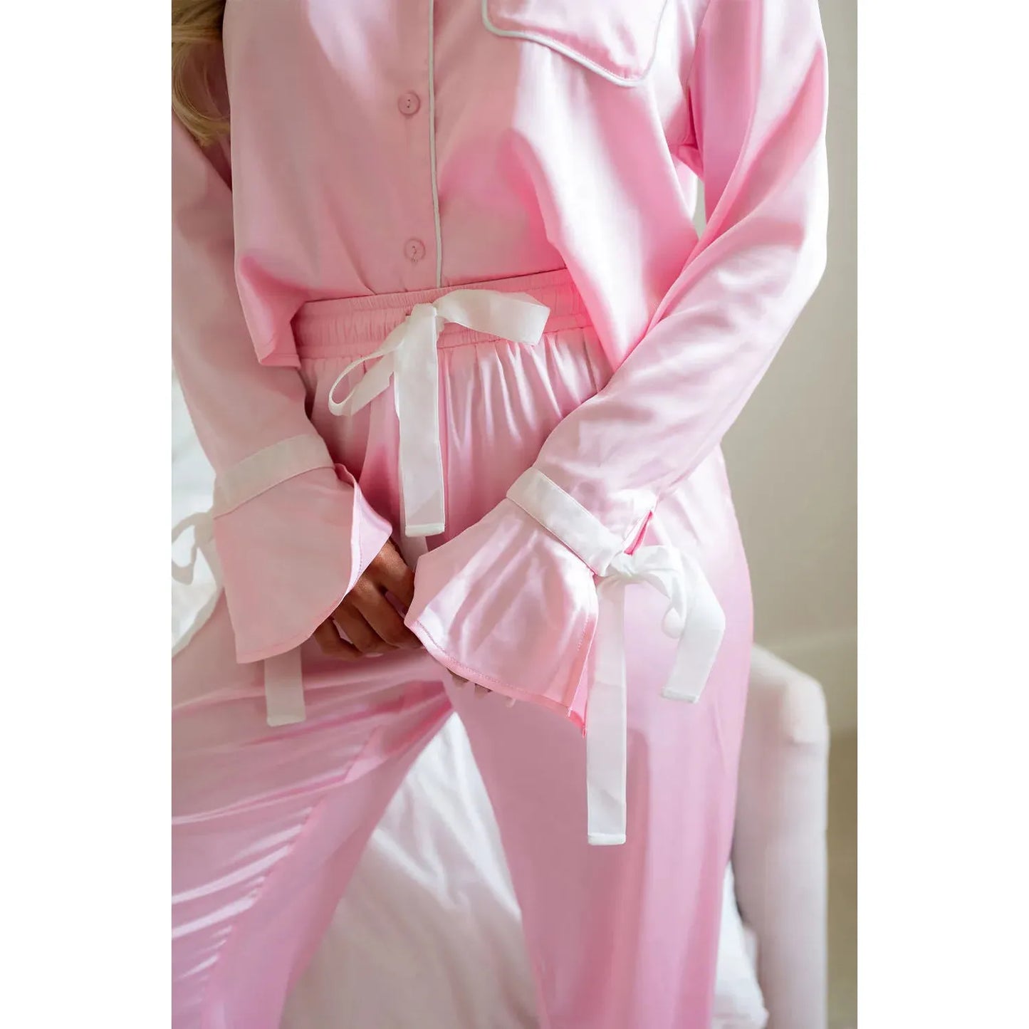 Collared Neck Long Sleeve Top and Pants Lounge Set