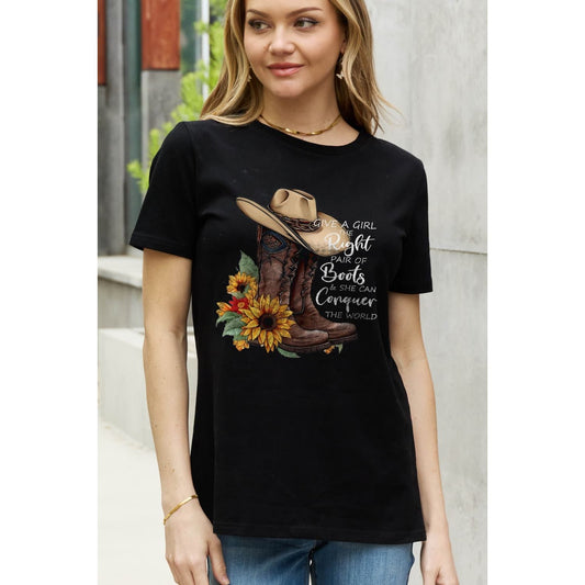 Simply Love Full Size Cowboy Hat & Boots Graphic Cotton Tee