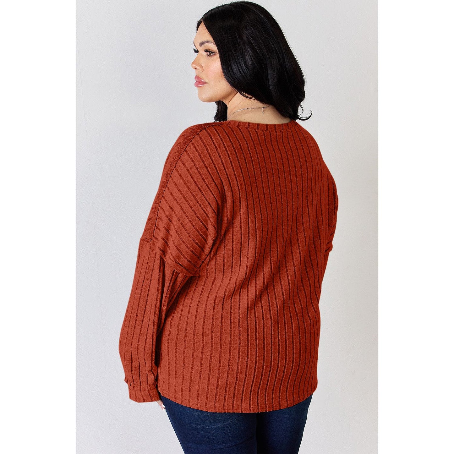 Basic Bae Full Size Ribbed Half Button Long Sleeve T-Shirt