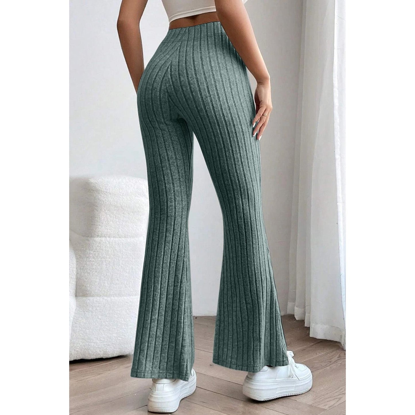 Basic Bae Full Size Ribbed High Waist Flare Pants