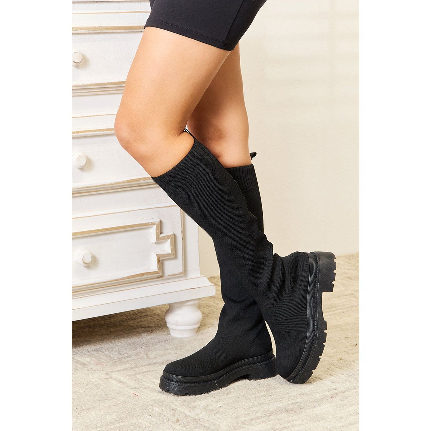 WILD DIVA Footwear Knee High Platform Sock Boots