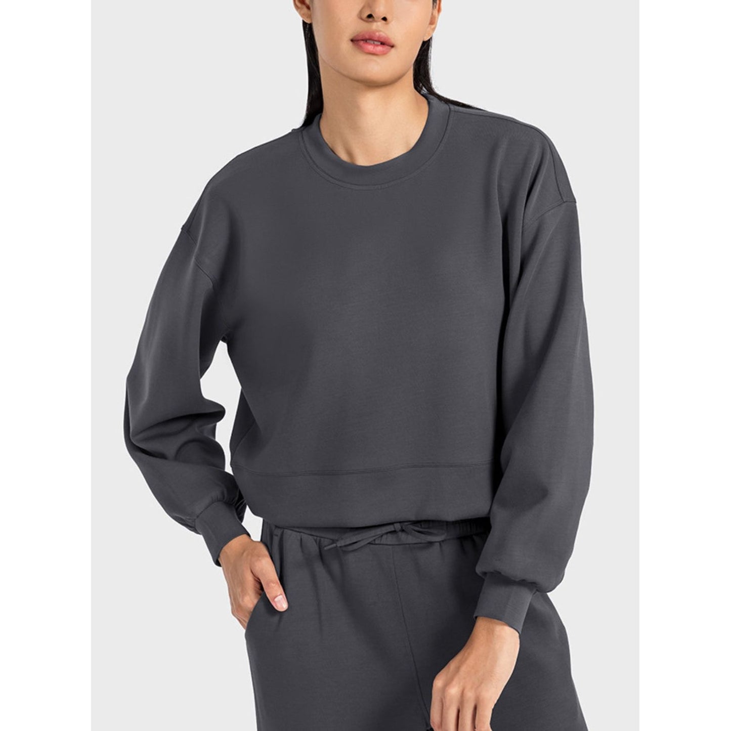 Round Neck Drop Shoulder Sports Top