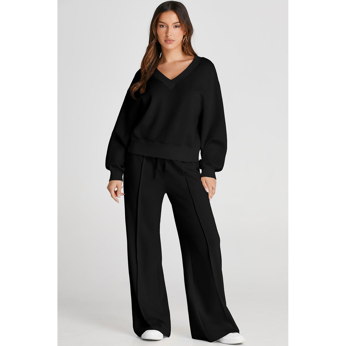 V-Neck Long Sleeve Top and Pants Active Set