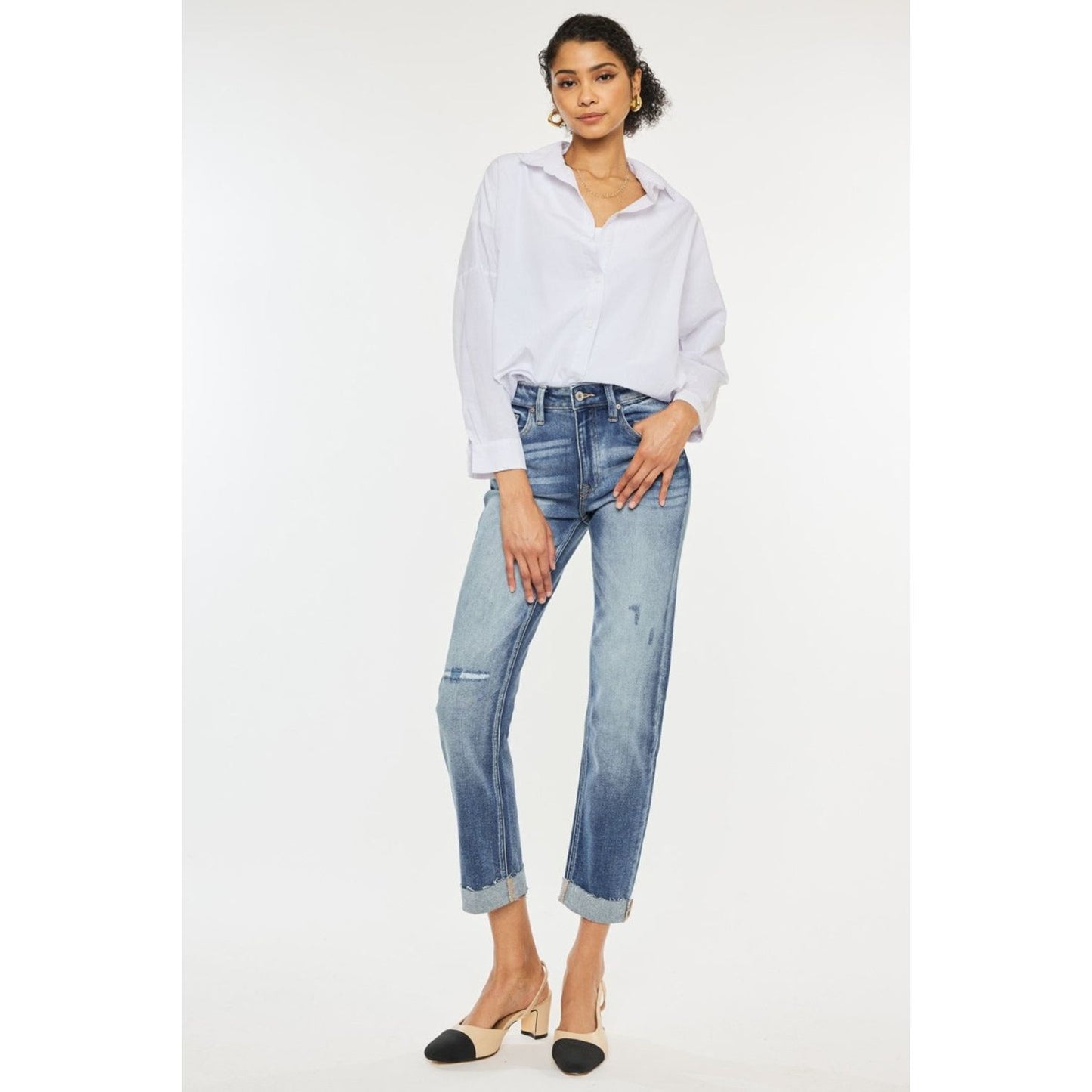 Kancan High Rise Cuffed Straight Jeans