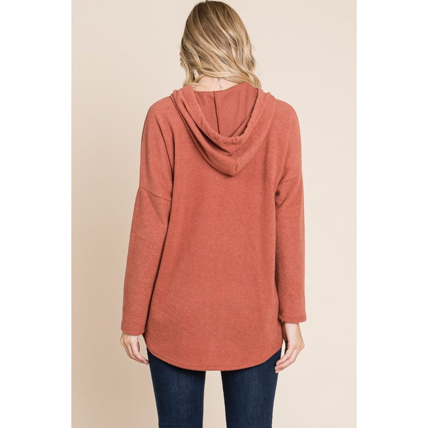 BOMBOM Contrast Drawstring Drop Shoulder Knit Hoodie