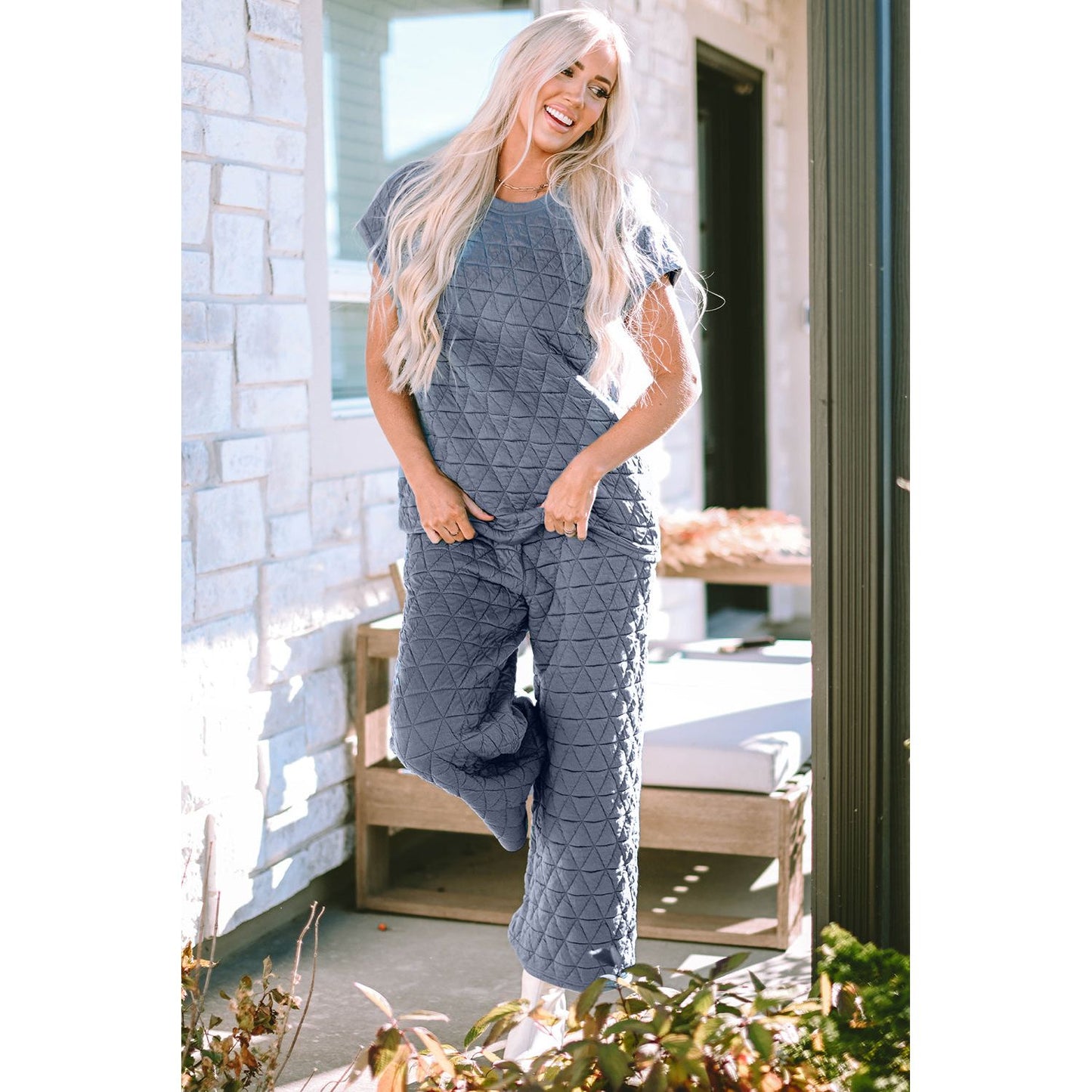 Short Sleeve Top and Pocketed Pants Lounge Set