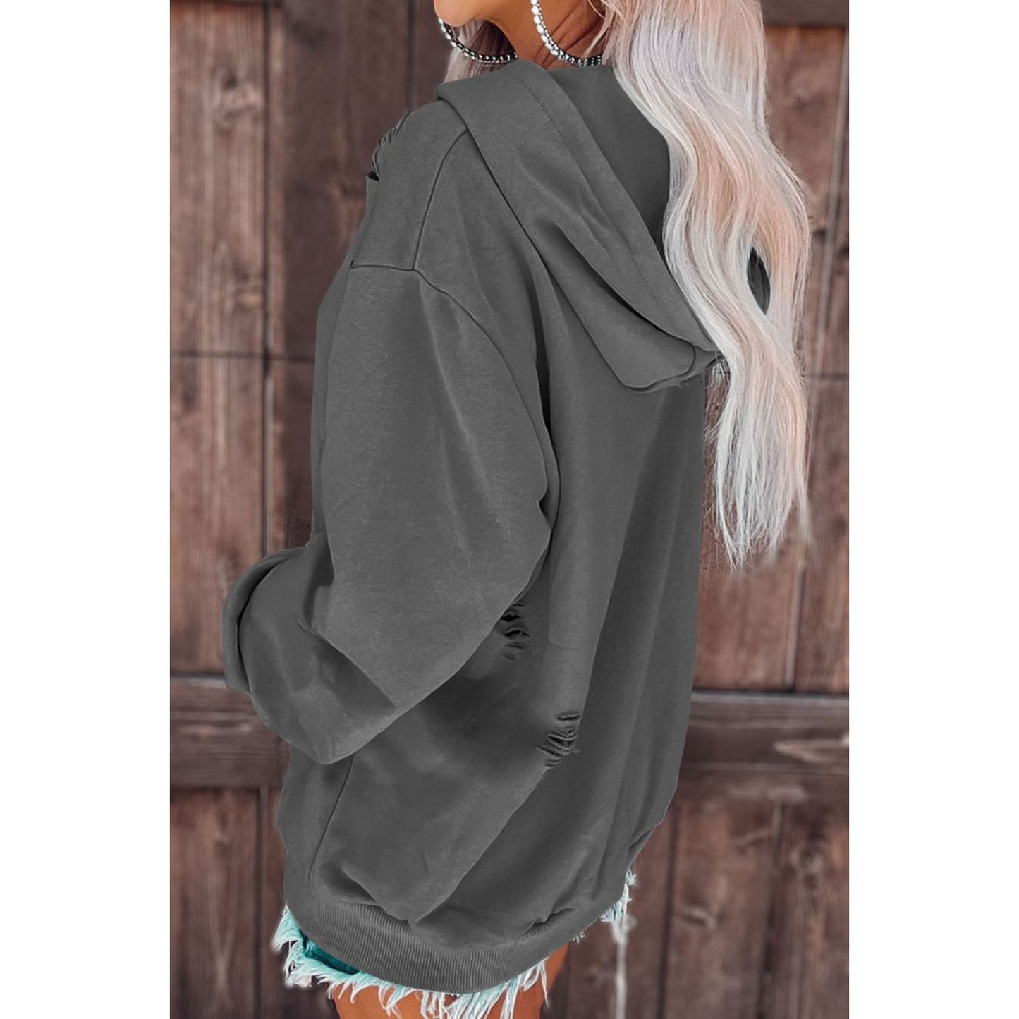 Cutout Dropped Shoulder Hoodie