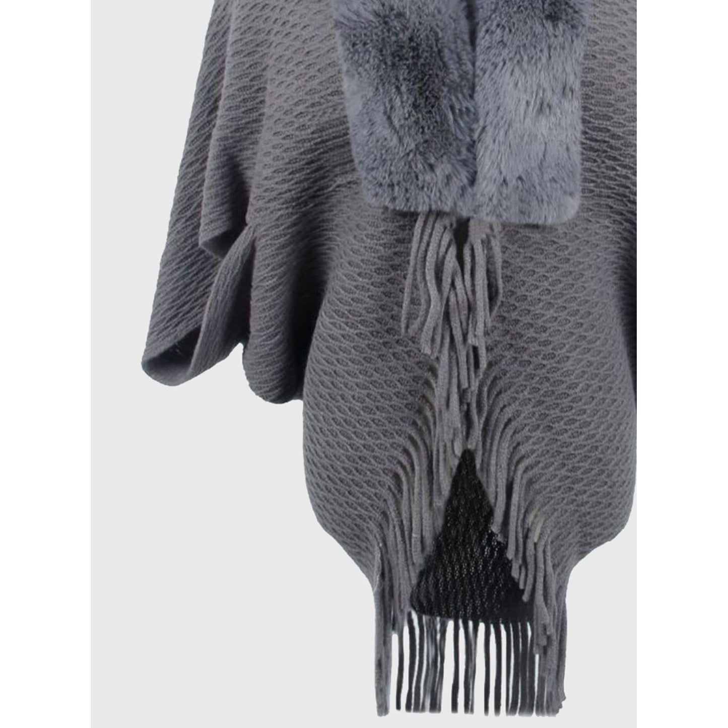 Open Front Fringe Hem Poncho