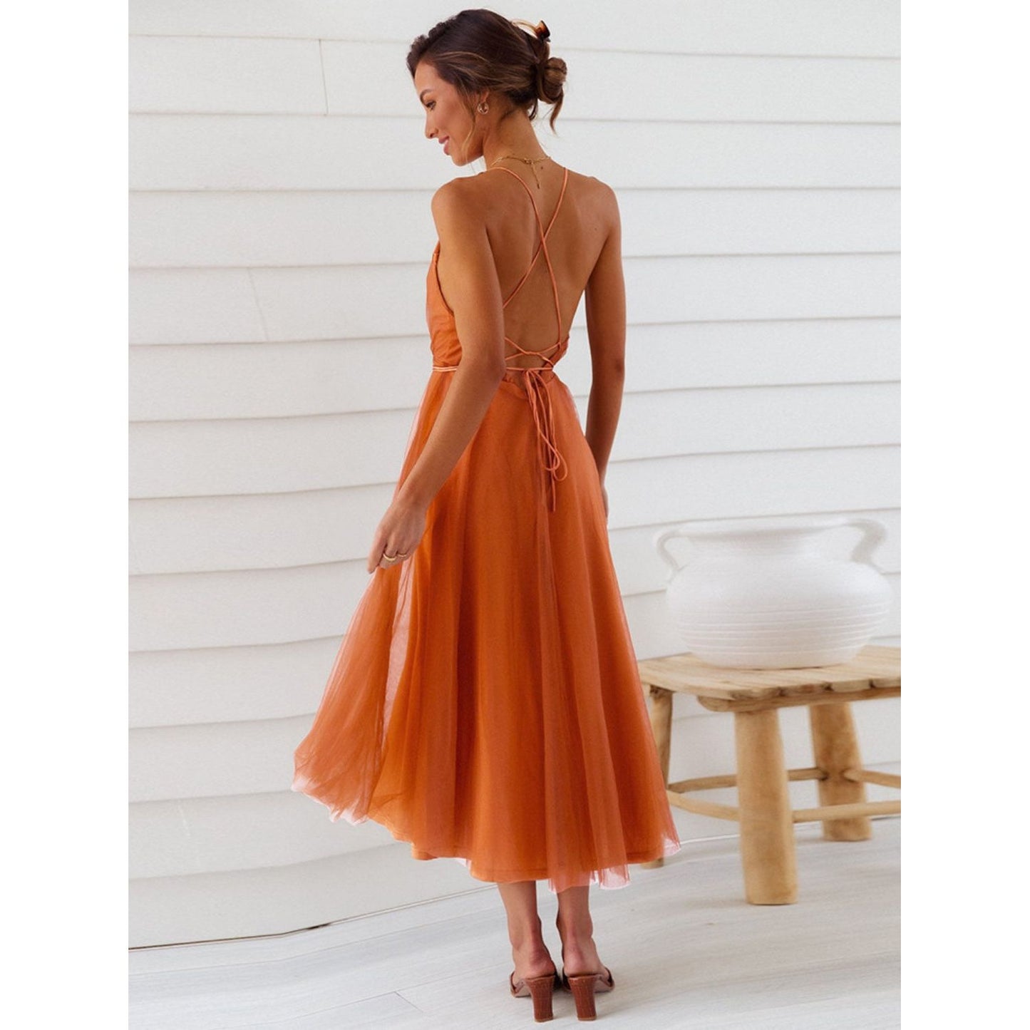 Backless Crisscross Sleeveless Midi Dress