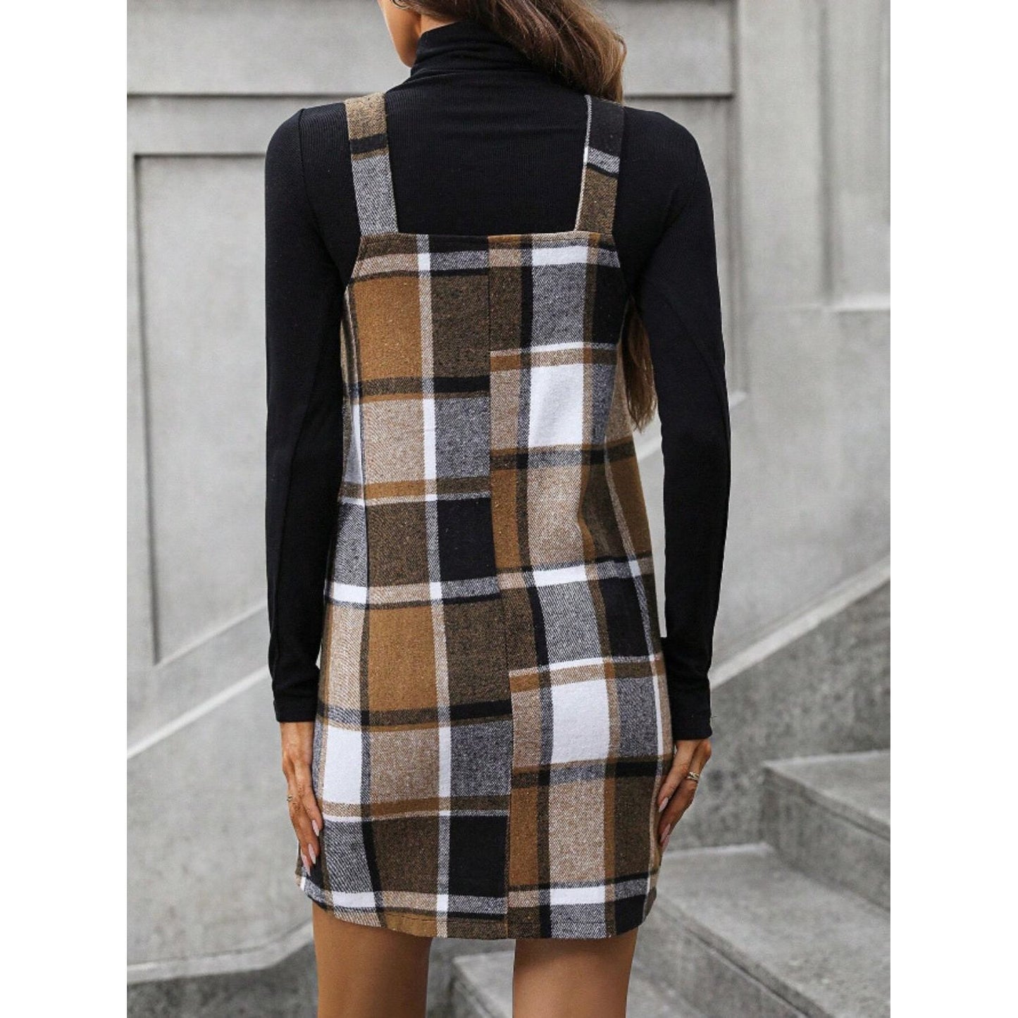 Plaid V-Neck Wide Strap Dress