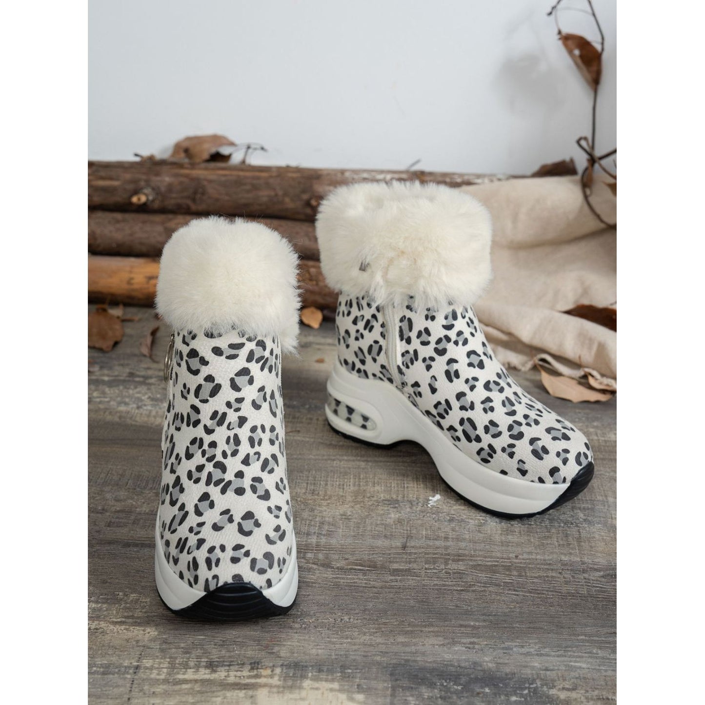 Side Zipper Leopard Platform Boots