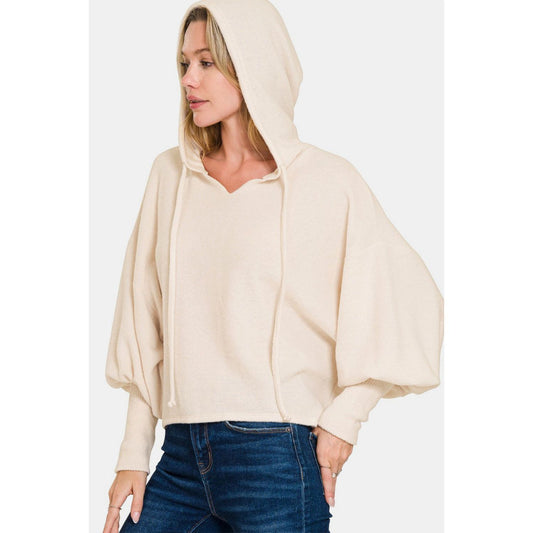 Zenana Brushed Hacci Drop Shoulder Cropped Hoodie