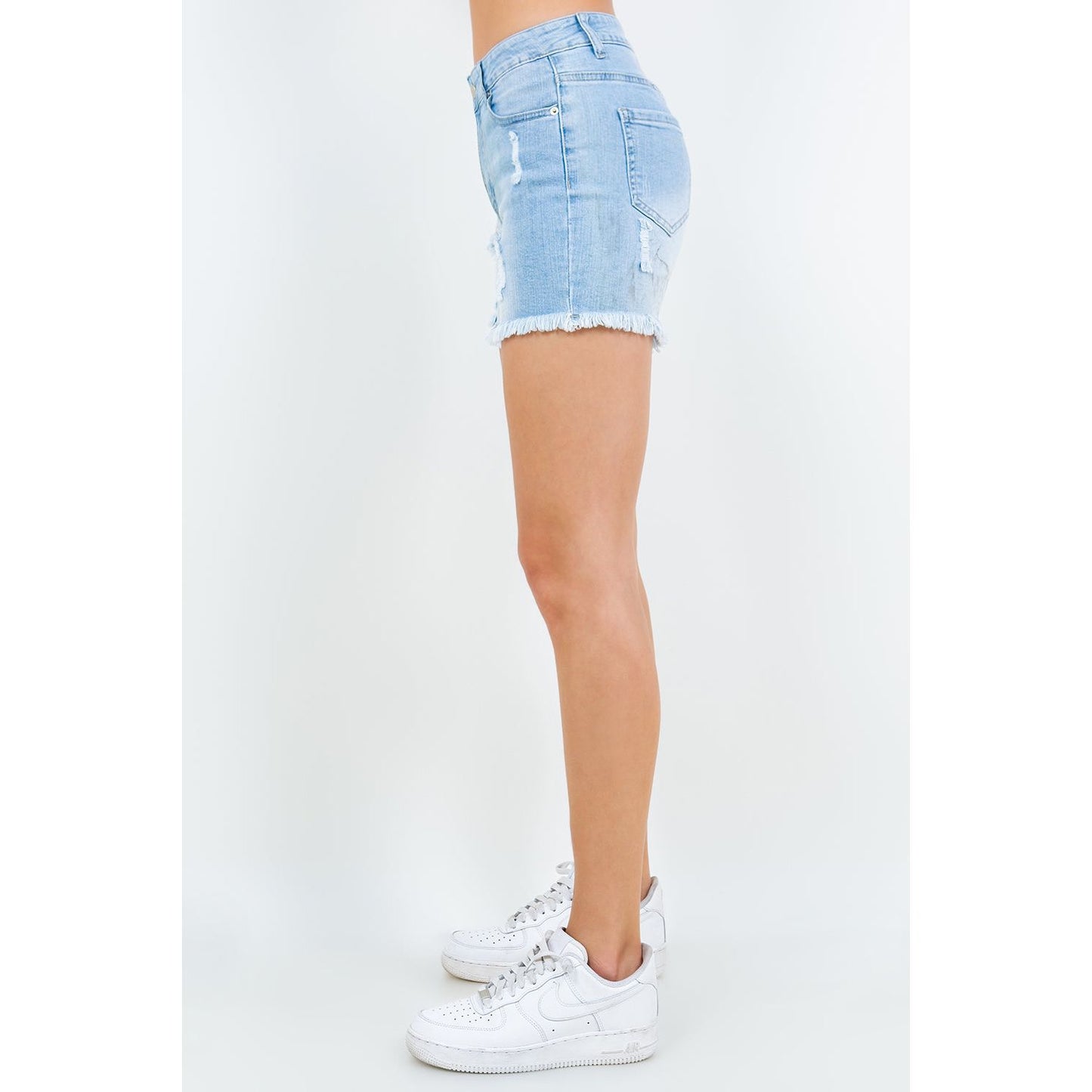 American Bazi High Waist Distressed Frayed Denim Shorts